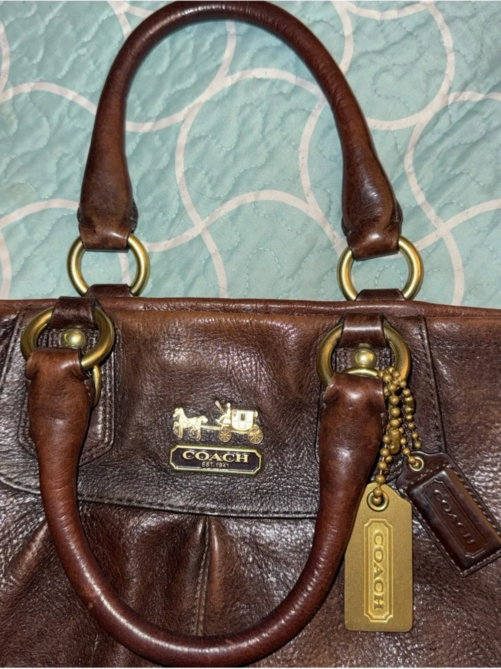 VINTAGE Coach Dark Brown Leather Tote with Gold Hardware